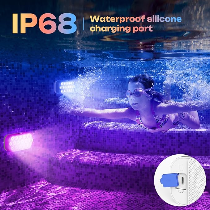 Pool Lights,Rechargeable Submersible LED Lights with Wireless Remote,20 Colors,IP68 Waterproof RGB Underwater Pool Light with Magnet for Inground/Above Ground Pools, Hot Tubs, Ponds (4 Pack)