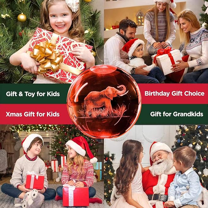 3D Elephant Crystal Ball Night Light Elephant Gifts for Women 3.15 in Figurine Glass Ball Lamp with 16 Color, Home Room Decor Birthday Christmas Gifts for Boy Girl (Upgraded)