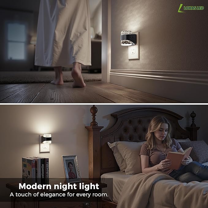 L LOHAS LED Night Light, 2 Pack 5000K Bubble Night Lights Plug into Wall, Acrylic Night Lights with Light Sensor, Adjustable Brightness,Soft White Plug in Nightlights for Rooms Bathroom Hallway