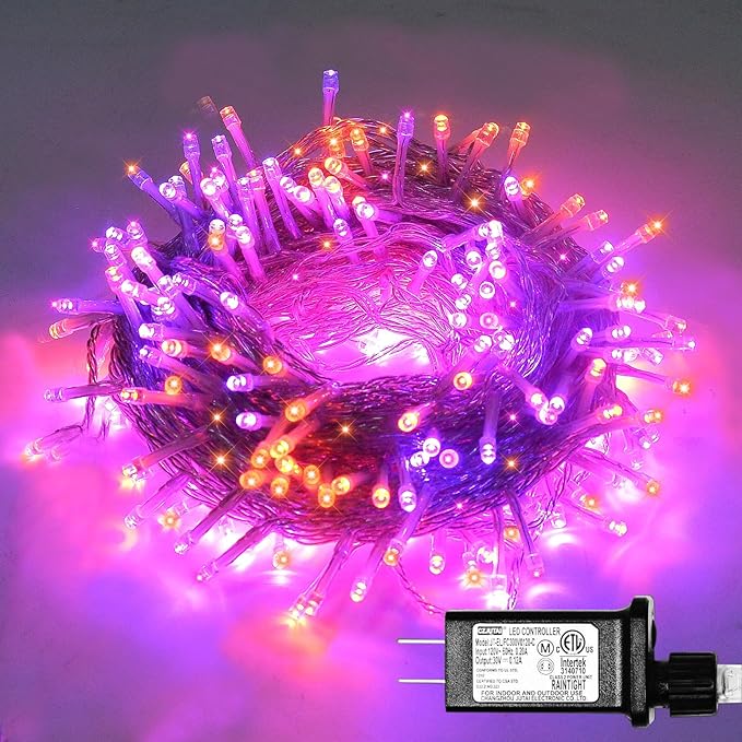 ILLUMINEW Halloween Decorations 300 LED String Lights Plug-in, 8 Modes 108ft Orange Purple Halloween Fairy Lights for Party Bedroom Indoor Outdoor Decor