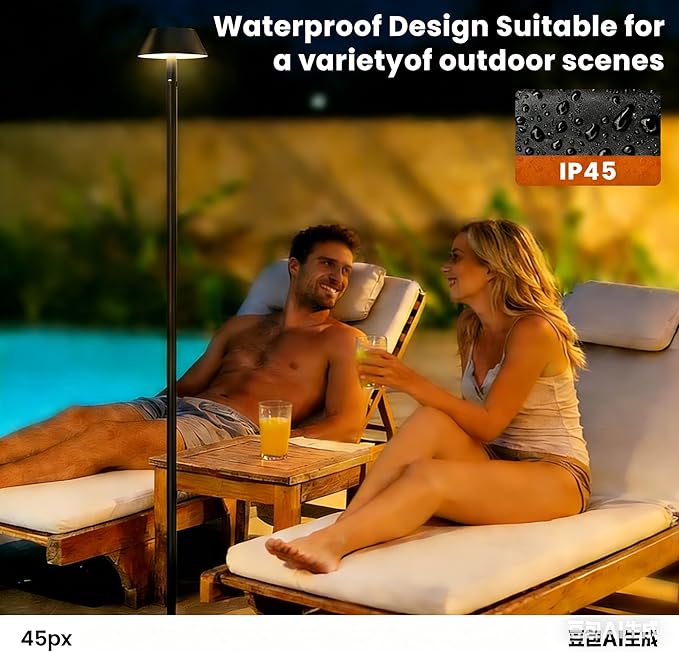 Cordless Floor Lamp Dimmable Rechargeable - Indoor/Outdoor Cordless Tall Standing Lamp with 3 Color Temps & Stepless Dimmable, Waterproof Outdoor Floor Lamp for Living Room, Bedroom, Patio