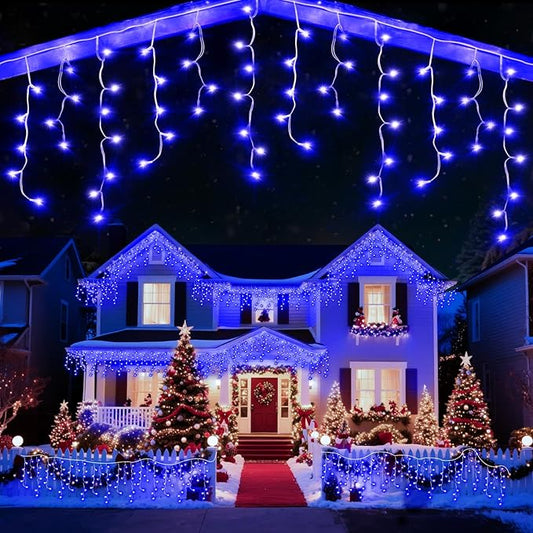 98 Ft String Lights for Outside, 1216 LED Christmas Lights Outdoor Plug in, Christmas String Lights with 8 Modes & Timer for Holiday, Party, Wedding, House, Patio, Outdoor Decor(Blue)