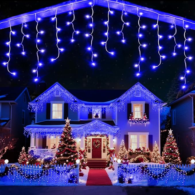 66 Ft String Lights for Outside, 640 LED Christmas Lights Outdoor Plug in, Christmas String Lights with 8 Modes & Timer for Holiday, Party, Wedding, House, Patio, Outdoor Decor(Blue)