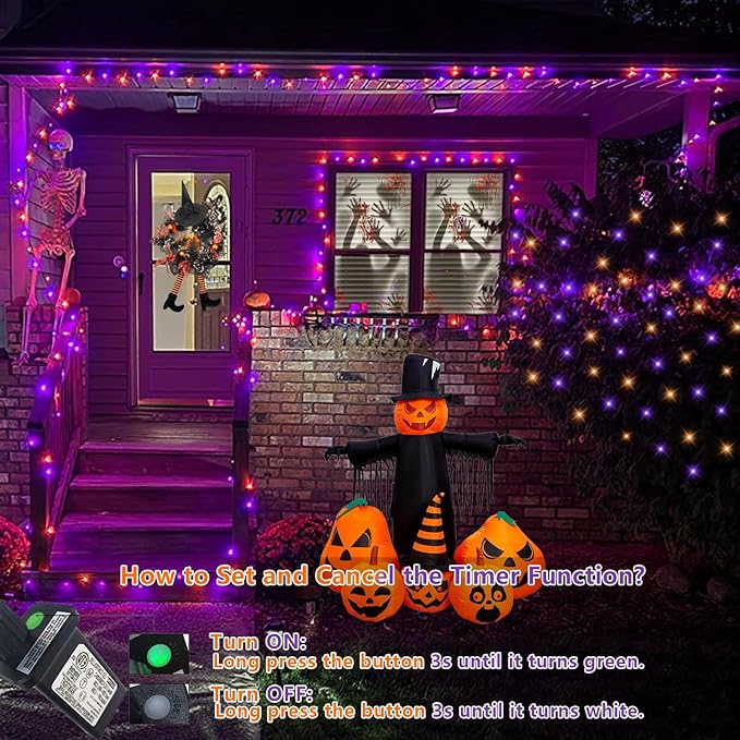 QITONG 165ft 500 LED Orange and Purple Halloween Lights Outdoor Waterproof, String Lights for Outside with 8 Modes, Green Wire Twinkle Lights Plug in Indoor