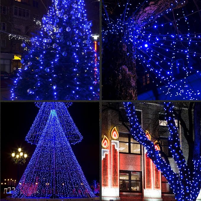 LAMPHOME 200LED (4pk of 50L) String Lights, LED Christmas Lights, 6" SPACING,Green Wire,Blue