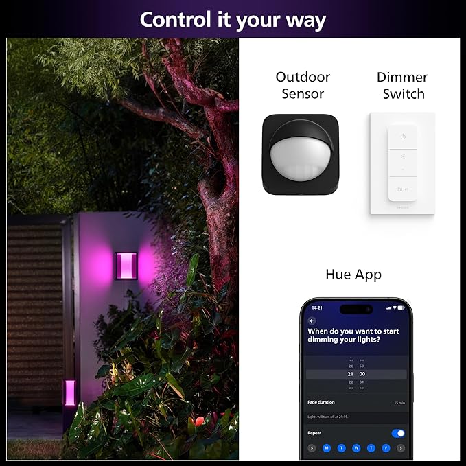 Philips Hue Impress Outdoor Wall Light Wide (Low-volt), (240 x 190mm) White & Color Light, Voice Control, Bridge required