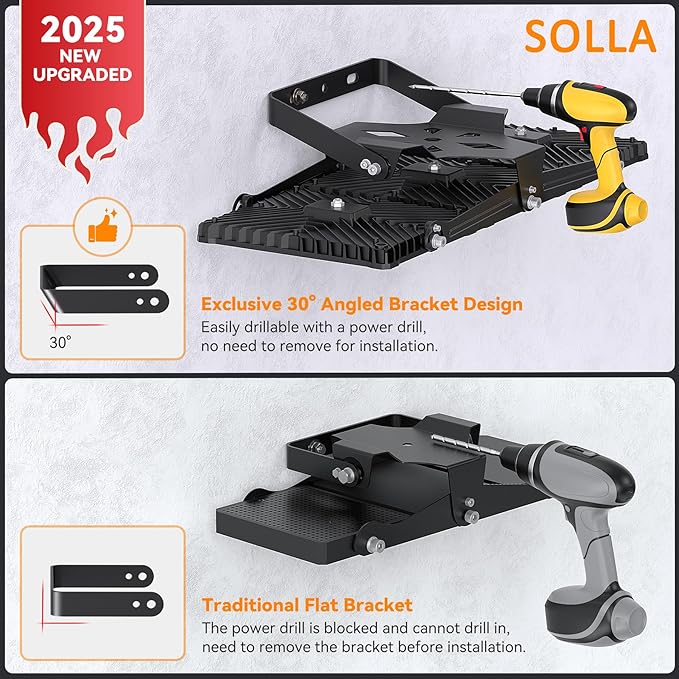 SOLLA 450W 2025 Plus New Upgraded LED Outdoor Flood Light, 45000LM 6000K Daylight White IP66 Waterproof, Stadium Lights, 3 Heads Outdoor Floodlight Security Lights for Yards, Patios, Street (2 Pack)