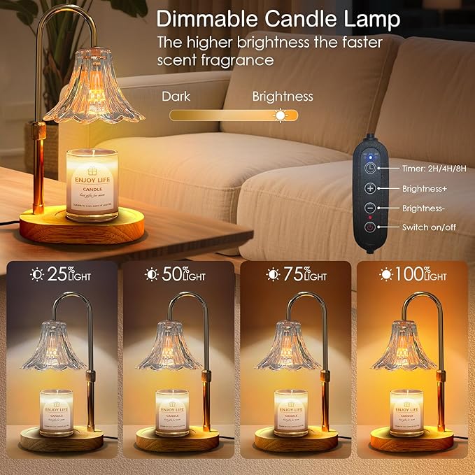 Candle Warmer Lamp with Timer: Valentine Gifts for Women Mom, Adjustable Height, 3 Timing Mode, 4 Level Dimmable Flower Candle Warmer with 2 Bulbs for House Warming Gifts Room Decor