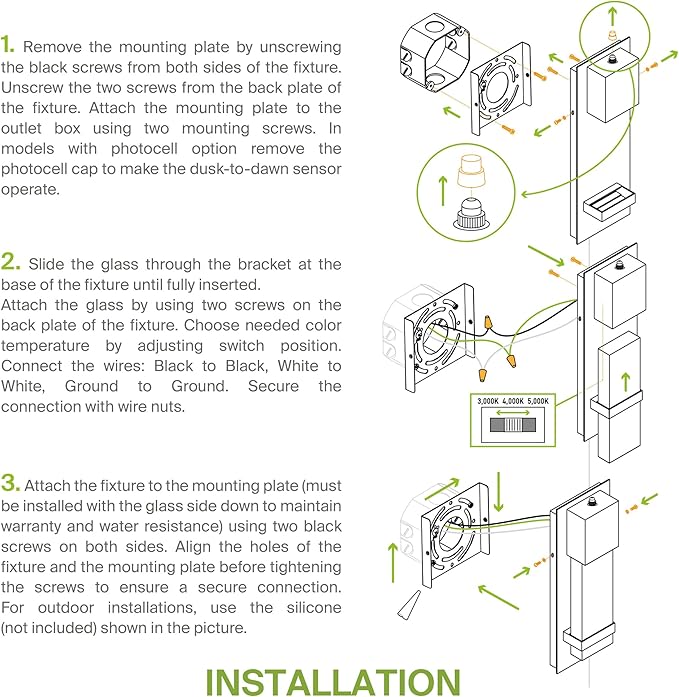 ASD LED 18 Inch Bubble Glass Wall Light Fixture | 12W 500LM 3000K-5000K 120V | 3CCT, Waterproof, Dimmable, ETL Listed | Exterior Flush Mount Sconce, Outdoor-Indoor Lighting | Black, 2 Pack