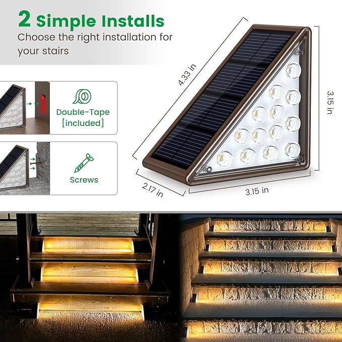 Solar Step Lights for Outside, 12pack Solar Stair Lights Outdoor Waterproof IP67, Deck Step Lights, Outdoor Light Decor for Staircase, Patio, Front Step, Pathway, Front Porch(Warm Brown)