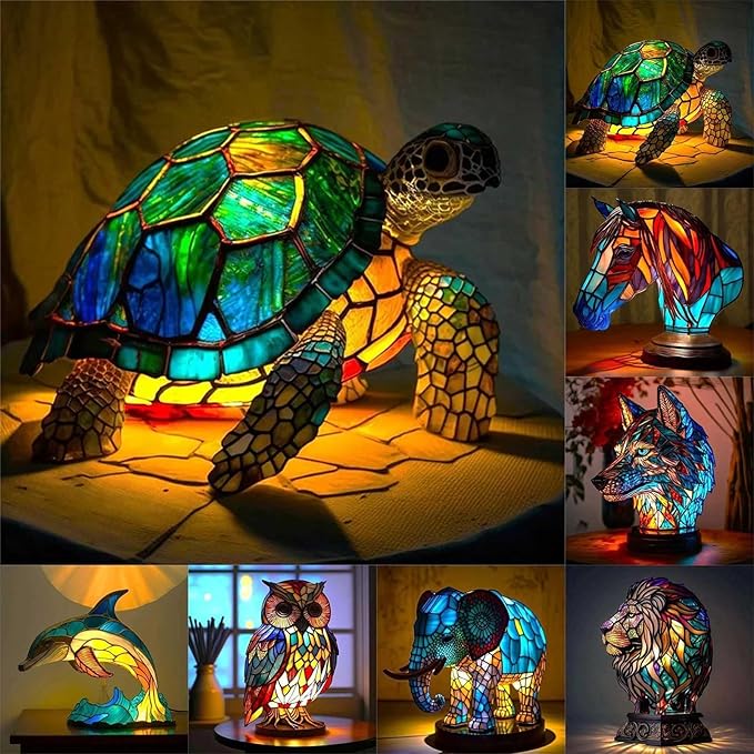 Vintage Animal Night Light Home Decor,Bohemian Resin Decorative Bedside Lamp,Retro Painting Table Lamp Nightlight for Bedroom Decoration, Party Decor,Gift for Animal Lovers,Friends and Familys 5.91In