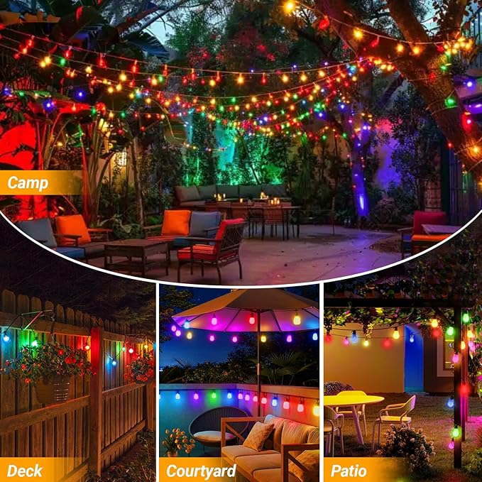 LAMPHOME 26Ft ST38 Outdoor String Lights, Multicolor Patio Lights with 12+1 ST38 Edison Colorful Bulbs, LED Shatterproof Colorful String Lights for Outside Bistro Christmas Patio Party Decorations