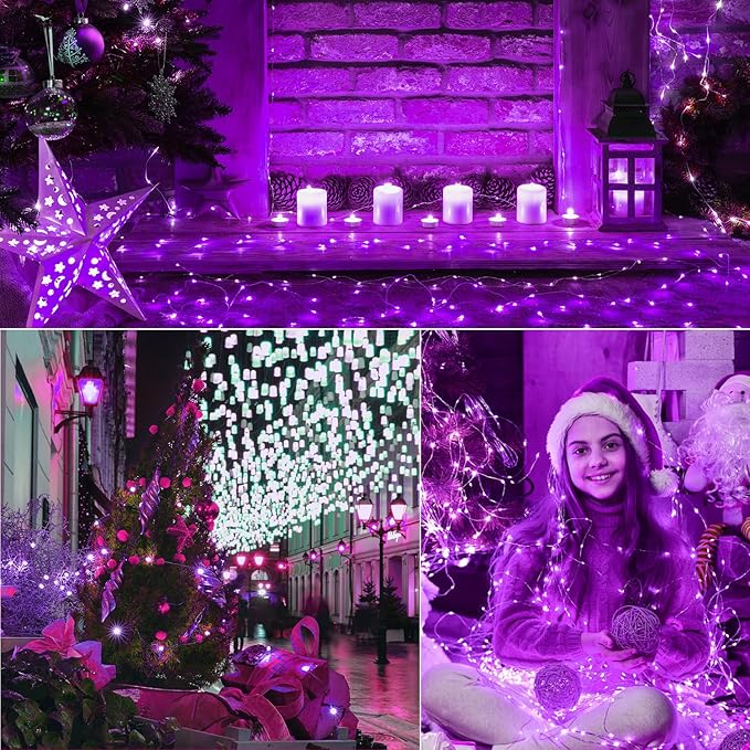 LAMPHOME Purple Fairy Lights, 100 LED 33ft Battery Operated Halloween Lights with Remote, 8 Modes Twinkle String Light for Halloween Thangksgiving Fall Tree Indoor Outdoor Decoration