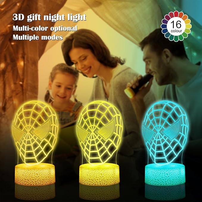 Kids Toys 3D Night Light,Superhero Christmas Gift Birthday 3D Illusion Lamp for Kid Girl Boy Room Decor, 16 Colors Remote Control
