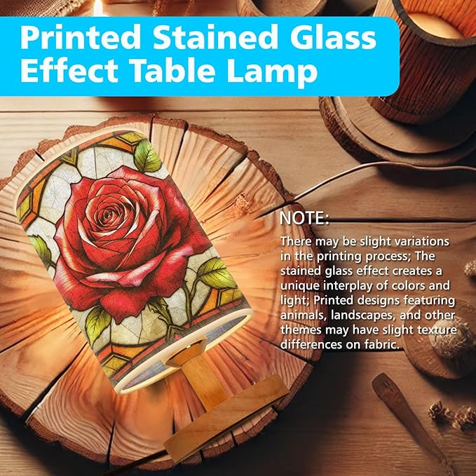 Rose Table Lamp LED 3-Color Pressed Bedside, Rose Shade Lamp with Wood Base for Bedroom Living Room Desk Office TL01