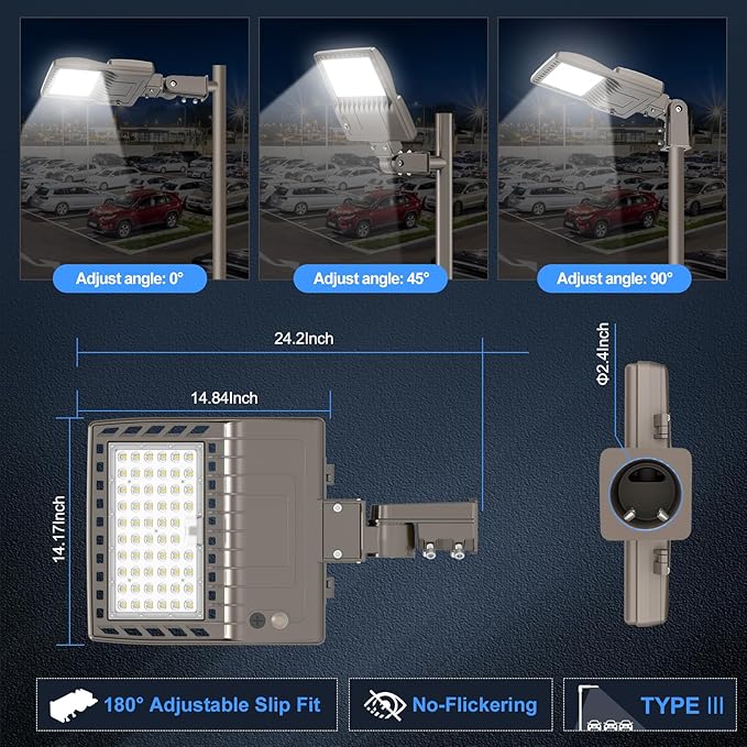 200W LED Parking Lot Light Power Adjustable, Dusk to Dawn LED Shoebox Flood Pole Light Outdoor Parking Lighting with Slip Fit 30,000LM 5000K IP65 Waterproof 100-277V DLC UL Listed