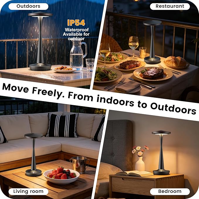 SAKRINGT Rechargeable Cordless Table Lamp, 72Hrs Battery Operated LED Table Light, Portable Touch Dimmable Lamp for Restaurant Patio Dining Outdoor Camping