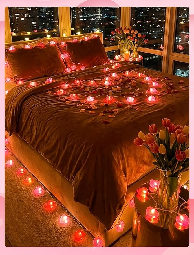 LED Heart String Lights, 8.5Ft Valentine's Day Heart String Lights with 10 Red /Pink Hearts, Romantic Love Heart Lights for Valentine's Day, Mother's Day, Party Decor, Wedding, Holiday Decorations