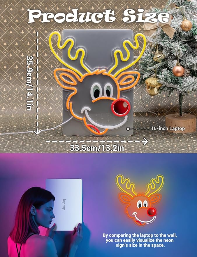 Christmas Elk Window Lights Decor Indoor, Deer Christmas Window Light Decorations for Holiday Indoor Bedroom Wall Door Glass Decorations (Elk)
