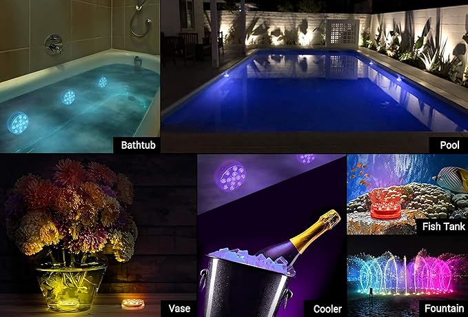 LOFTEK Submersible LED Lights with Remote, 13 LED Pool Lights for Inground Above Ground Pool with Magnets &Suction Cups,16 Color Changing Underwater Light for Ponds Battery Operated, 8 Pack