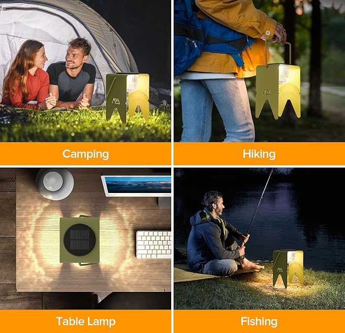 Solar Lanterns Outdoor Waterproof, Rechargeable Metal Solar Outdoor Table Lamp with 3 Brightness Modes, Portable Hanging Outdoor Lamp Cordless for Patio/Camping/Walking (Warm White Light)