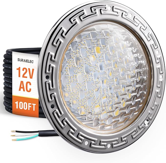 SURAIELEC 12V AC Pool Lights for Inground Pool, 10 inch Underwater Pool Light Replacement, 35W LED, 3000LM, 6000K Cool White, Swimming Pool Light for Pentair Wet Niches, 100FT Cord