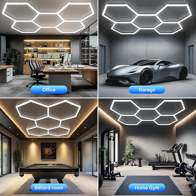 ALLYES Hexagon Garage LED Lights, Hex Ceiling Lights 200W 25650LM 6500K, Color Temperature Adjustable LED for Workshop Basement Gym Warehouse