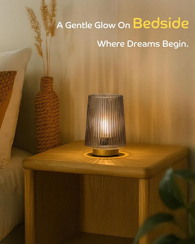 Battery Operated Lamp with Timer, Small Cozy Table Lamp for Dorm Room, Aesthetic Cordless Bedside Battery Lamp for Living Room/Shelf/Office Desk/Side Table Grey
