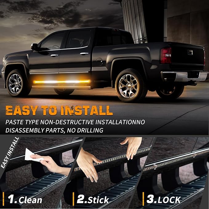 XRIDONSEN 2PCS 60 inch Emergency Truck Strobe Lights Strip 720 LED Running Board Lights Amber White Flashing Warning Hazard Safety Side Step Lights for Trucks Construction Vehicles Pickup SUV Jeep