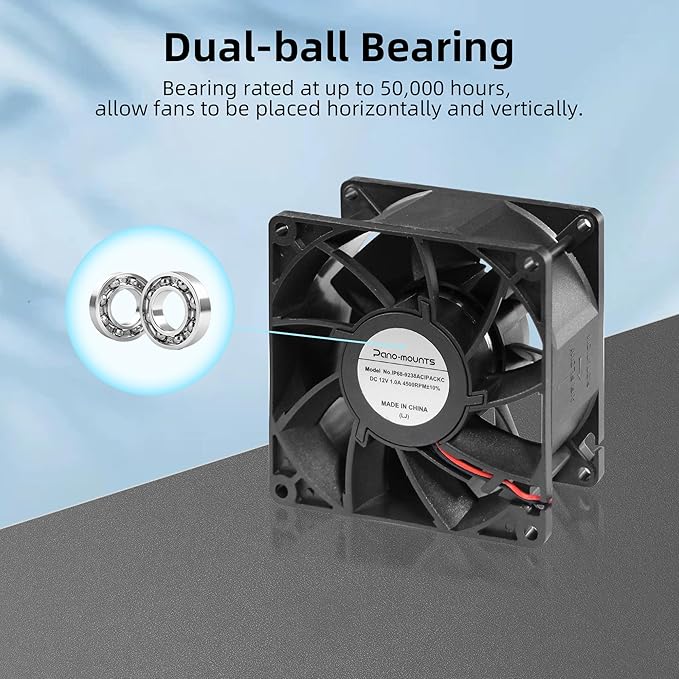 PANO-MOUNTS 92mm 3.62inch Upgraded IP68 Waterproof Dual Ball Bearing Cooling Fan -Max 4500RPM with Stepless Speed Controller for DIY Ventilation Exhaust Projects
