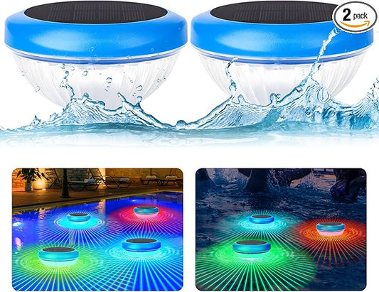 Solar Pool Lights Floating, RGB Color Changing LED Solar Pool Lights That Float, Waterproof LED Lights for Swimming Pool, Hot Tub, Pond, Garden & Party Decoration (2)
