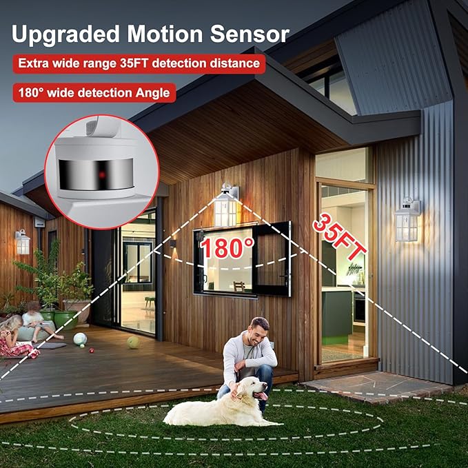 Porch Lights Outdoor with Remote Control: 2 Pack Motion Sensor Exterior Lighting Fixtures Intelligent 3 Lighting Modes Outdoor Wall Lights Sconce Lights for House Patio Front Door Garage