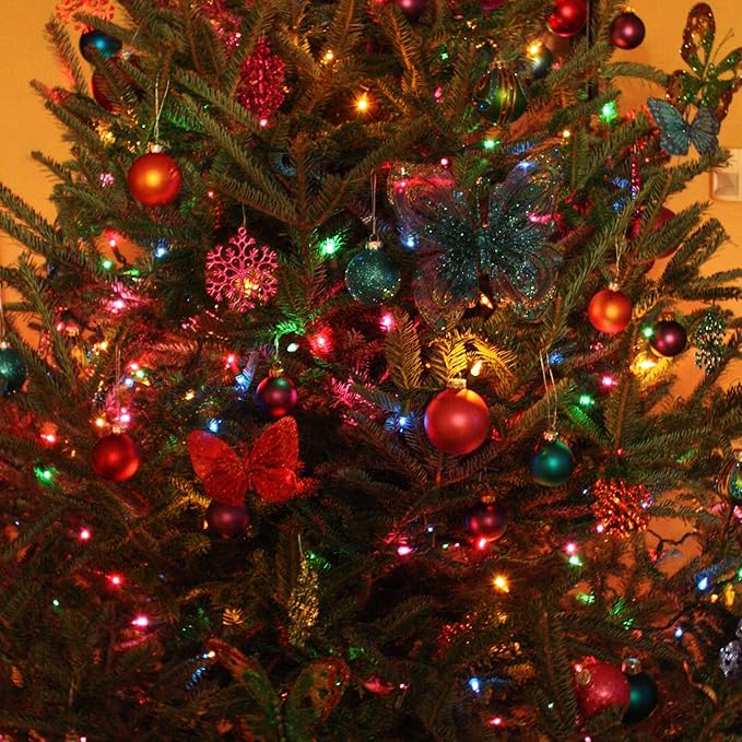 NEROSUN Multi-Colored Battery Operated Christmas Lights, 2 Pack Total 100LED 32FT Waterproof String Christmas Tree Lights with 8 Modes, Xmas Decorations for Indoor Outdoor Yard Wedding Home Decor