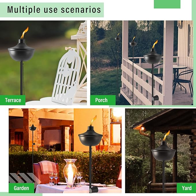 ZSZMFH Home Garden Torch Set of 6, Large Capacity 23.5oz Outdoor Metal Torch Garden Décor,55-Inch Upgraded Citronella Torches with 3-Prong Grounded Stake, Table Top Torches for Party Patio Pathway