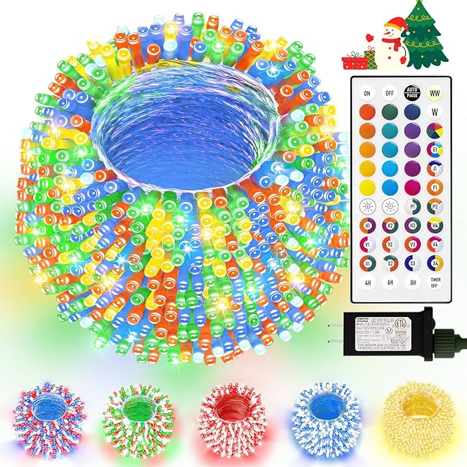 LitHome 164Ft 500 LED Color Changing Christmas String Lights, 35 Colors 9 Modes RGB Christmas Lights with Remote Timer, Dimmable Led String Light Outdoor Plug in, Xmas Tree Light Indoor Party Decor
