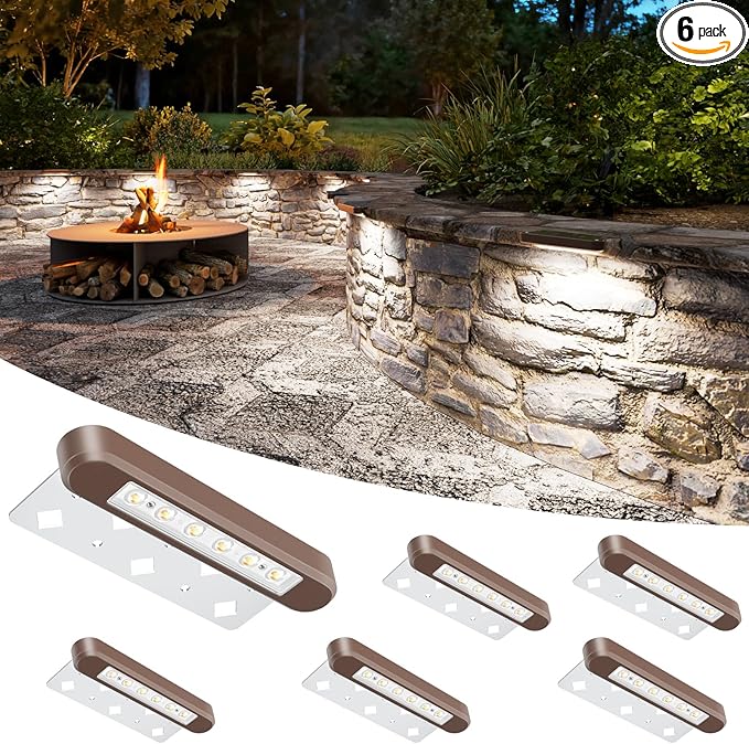 VOLISUN 7 Inch Retaining Wall Lights, IP67 Waterproof Hardscape Lighting, Cuttable Low Voltage Lighting, 12V Paver Lights, 2.8W Outdoor Step Landscape Lights, 5000K Daylight (6 Pack)