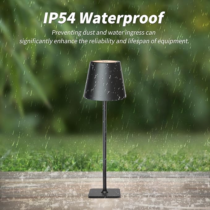 Mr. White Outdoor Waterproof Cordless Wireless Rechargeable Portable Top Touch Battery Operated Powered LED Table Lamp Desk Lamp Lights for Restaurant Kitchen Patio Dinner Dining (Black)