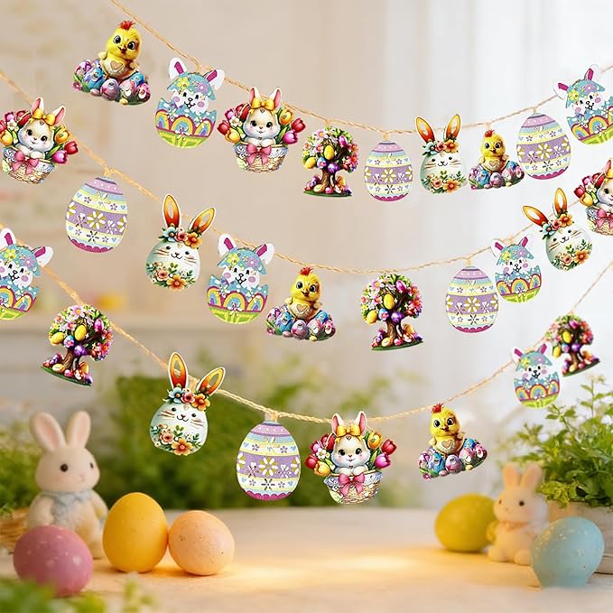 Easter String Lights,10Ft 20 LED Easter Lights Bunny Egg Chick Fairy Lights with Dual Power (Battery/USB) 2 Lighting Modes 6 Cute Patterns for Indoor Outdoor Easter Decorations Spring Home Party Patio