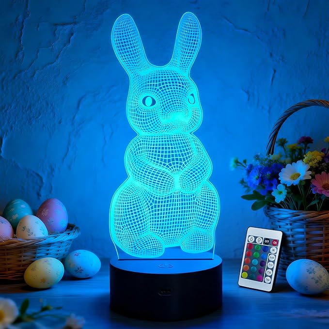 Lampeez 3D Rabbit Lamp Bunny Night Light 3D Illusion lamp for Kids, 16 Colors Changing with Remote, Kids Bedroom Decor as Xmas Holiday Birthday Easter Gifts for Boys Girls