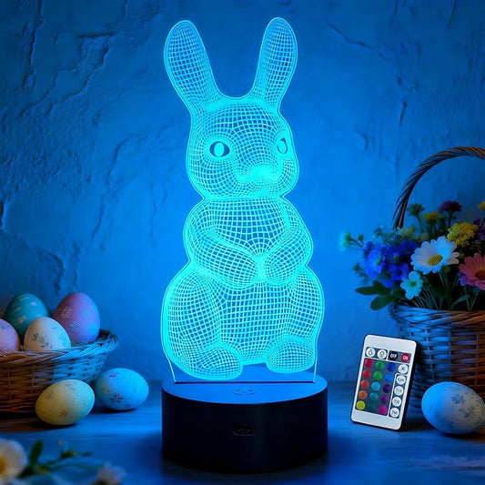 Lampeez 3D Rabbit Lamp Bunny Night Light 3D Illusion lamp for Kids, 16 Colors Changing with Remote, Kids Bedroom Decor as Xmas Holiday Birthday Easter Gifts for Boys Girls