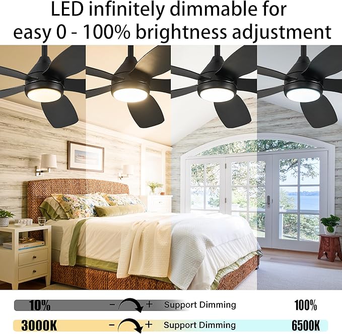Ceiling Fans with Lights,42 inch Modern Ceiling Fan with App and Remote Control,Reversible DC Motor Ceiling Fans 3CCT Dimmable Noiseless Ceiling Fan for Bedroom,Farmhouse,Indoor/Outdoor Use