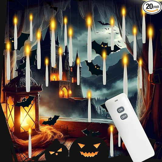 Christmas Decoration Floating Candles with Remote, 15 PCs Taper Flickering with 2-Key Remote, 3D Warm Light LED Flameless Candle Battery Operated Classic Taper Candle Set for Home Party Xmas Gift