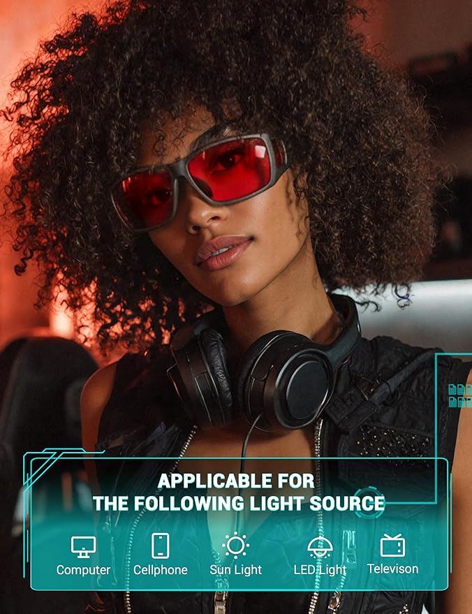 TIJN Sonia Sleep Glasses for Blue & Green Light Blocking,Red Lens with Dual AR Coating,Wraparound Frame for Gaming Screen