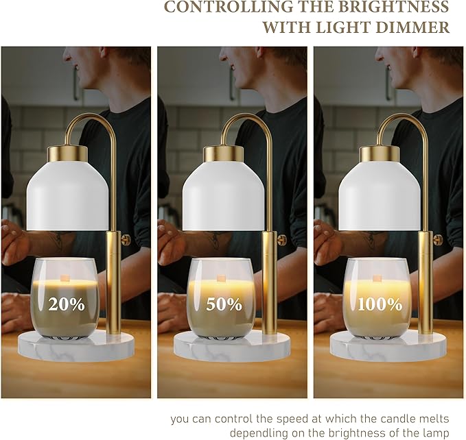 Candle Warmer Lamp, with 2 Bulbs,Timer & Dimmer,Compatible with Large Yankee Candle Jars,3 Wick Candles,Height Adjustable Electric Top Melter,110-120v, (White Marble)