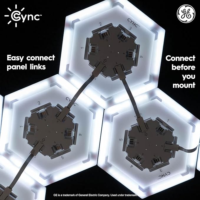 Cync GE Dynamic Effects Indoor Hexagon WiFi Smart LED Color Changing Lights, Wall Light Panels for Room Décor, Gaming Setup, Music Sync LED Wall Art, Works with Alexa and Google, 10 Panels
