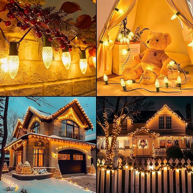 Brightown C9 Christmas Lights Outdoor 2 Pack - Total 162 FT 200 LED C9 String Lights, with Timing & Memory, 8 Modes, Connectable, Waterproof - for Indoor Outside Tree Home Yard Decoration, Warm White