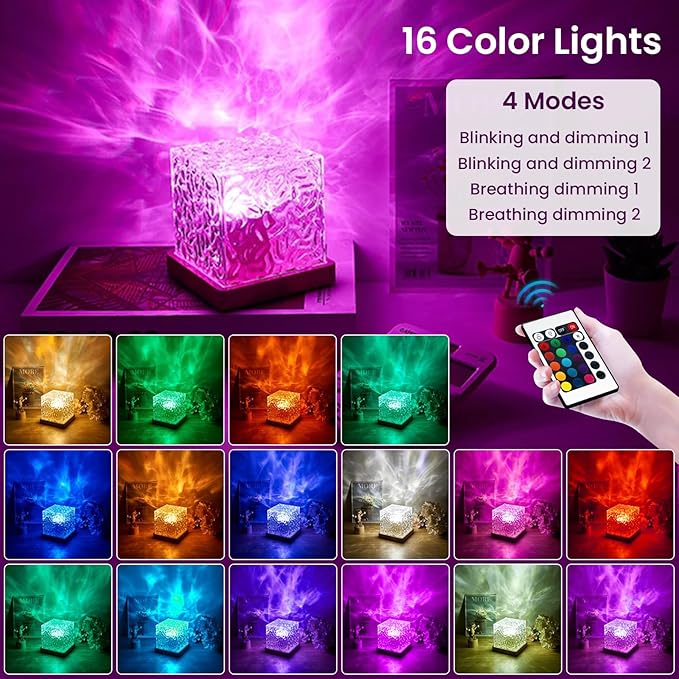 Northern Lights Ocean Wave Projector Light,16 Colors Gradual Rotating Water Cube Lamp,Underwater Projector Light with Remote Control for Kids Adults,Ocean Wave Night Light for Bedroom