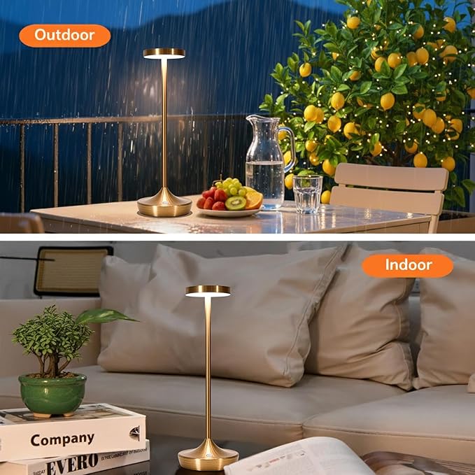Cordless Table Lamp Rechargeable - 6000mAh LED Battery Operated Table Light - Portable Touch Dimmable Outdoor Waterproof Table Lamps for Patio Restaurant Dining (Bronze)