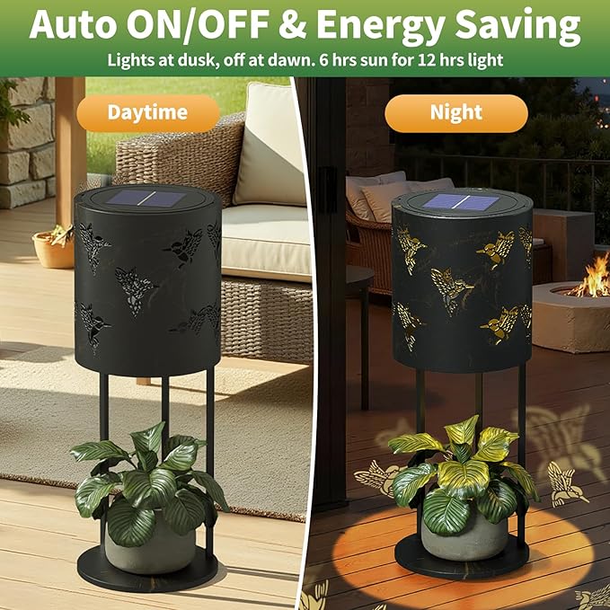 Solar Garden Plant Lights: Outdoor Waterproof Decorative Lamp with Flower Stand, Solar-Powered Yard Patio Outside Floor Decoration Lantern with Hummingbird Pattern for Festival Decor