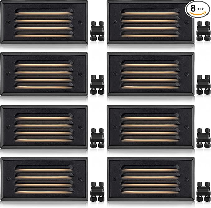 SUNVIE Low Voltage Step Lights 5W LED Step Lights Outdoor 3000k Low Voltage Deck Light with Horizontal Louver Faceplate Deck Stair Light for Stairs Fence Post Fastlock2 Connectors Included, 8 Pack
